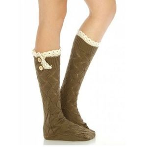 Khaki Victorian Vintage Cable Knit Boot Socks